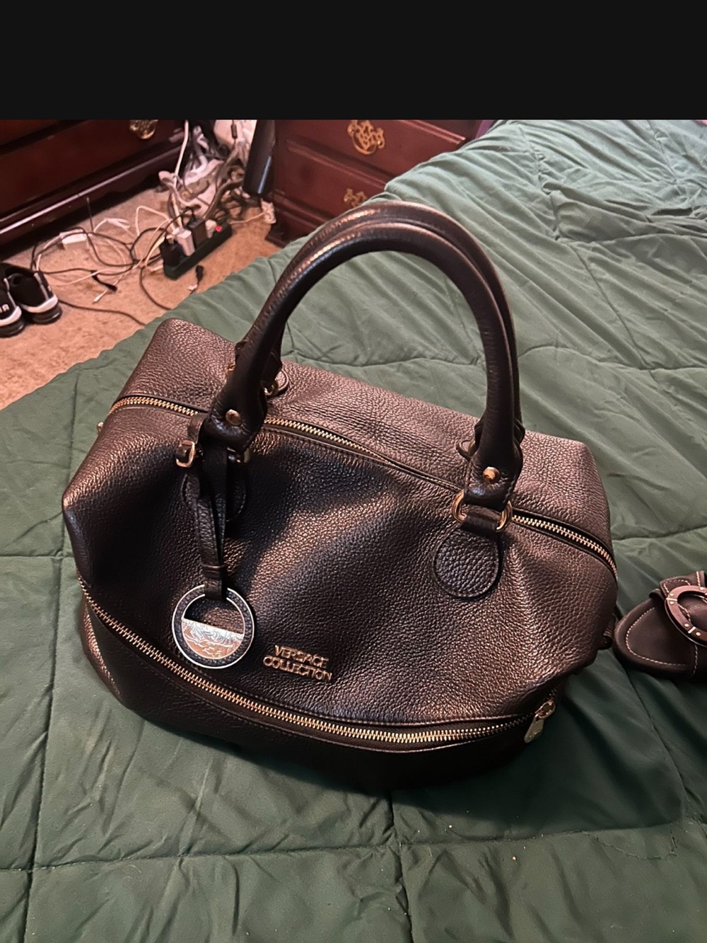 Versace Collection Black Textured Leather Top-Handle Satchel